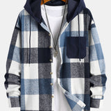 Relax Fit Flannel Plaid Corduroy Patchwork Hooded Shirt