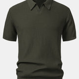 Wave Jacquard Knit V Neck Polo Shirt & Cotton Chino Shorts