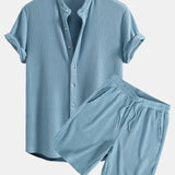 Waffle Stand Collar Shirt & Drawstring Waffle Shorts