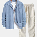 Long Sleeve Corduroy Cuban Collar Shirt & Straight Leg Linen Pants