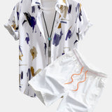 Brushstroke Print Button Up Shirt & Swim Shorts