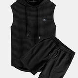 Sleeveless Waffle Hooded Vest & Waffle Drawstring Shorts