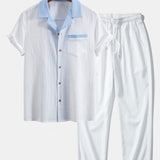 Textured Contrast Cuban Shirt & Straight Leg Pants