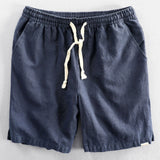 Linen And Rayon Blend Stand Collar Shirt & Linen Cotton Blend Drawstring Shorts
