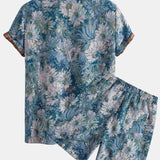 Painted Floral Jacquard Cuban Shirt & Shorts