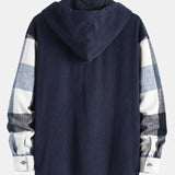 Relax Fit Flannel Plaid Corduroy Patchwork Hooded Shirt
