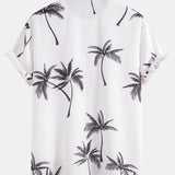 Palm Tree Print Button Up Shirt & Stripe Print Swim Shorts