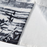 Ink Landscape Painting Stand Collar Shirt & Man Mid Length Drawstring Swim Shorts