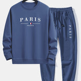 Paris Print Relax Fit Crew Neck Sweatshirt & Jogging Pants