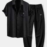 Short Sleeve Waffle Shirt & Drawstring Waffle Jogger Pants