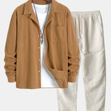 Long Sleeve Corduroy Cuban Collar Shirt & Straight Leg Linen Pants