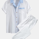 Textured Contrast Cuban Shirt & Straight Leg Pants