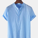 Linen Look Short Sleeve Basic Shirts & Straight Leg Linen Pants