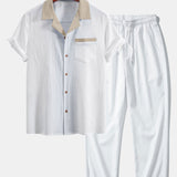 Textured Contrast Cuban Shirt & Straight Leg Pants