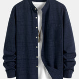 Long Sleeve Stand Collar Shirt & Straight Leg Linen Pants