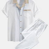 Textured Contrast Cuban Shirt & Straight Leg Pants