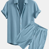 Waffle Button Up Shirt & Drawstring Waffle Shorts