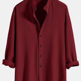 Long Sleeve Muscle Fit Ribbed Stand Collar Shirt & Straight Leg Linen Pants