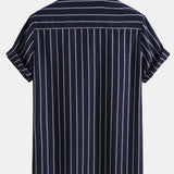 Cotton Blend Striped Button Up Shirt & Straight Leg Linen Pants
