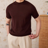 Basic Mock Neck Silk Blend Knit T-Shirt