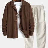 Long Sleeve Corduroy Cuban Collar Shirt & Straight Leg Linen Pants