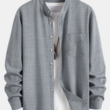 Long Sleeve Stand Collar Shirt & Straight Leg Linen Pants