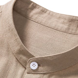 Linen And Rayon Blend Stand Collar Shirt & Linen Cotton Blend Drawstring Shorts
