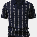Geometric Knit V Neck Polo Shirt & Slim Fit Tapered Trousers