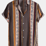 Elephant Geometric Print Shirt & Linen Cotton Blend Cropped Pants