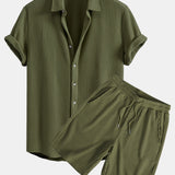 Waffle Button Up Shirt & Drawstring Waffle Shorts