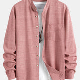 Long Sleeve Stand Collar Shirt & Straight Leg Linen Pants
