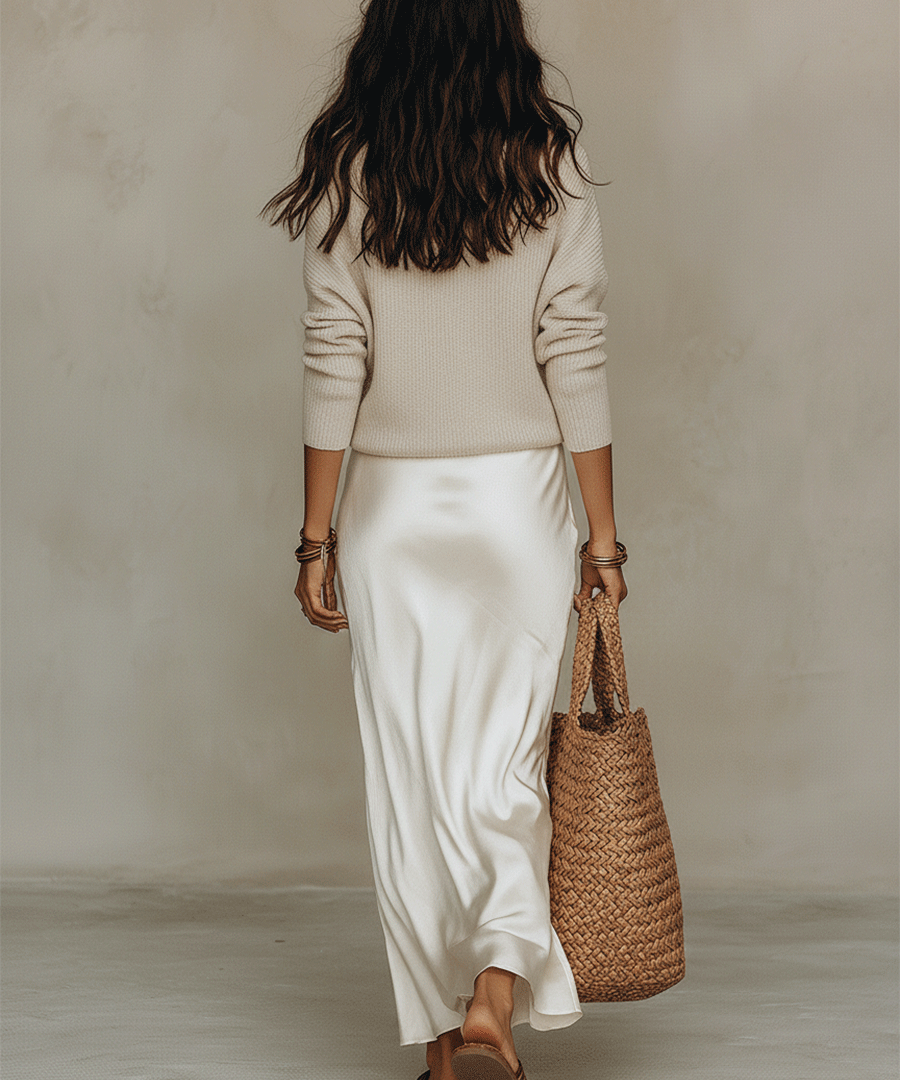 Effortless Ivory Knit & Satin Midi Ensemble