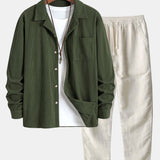 Long Sleeve Corduroy Cuban Collar Shirt & Straight Leg Linen Pants