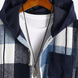 Relax Fit Flannel Plaid Corduroy Patchwork Hooded Shirt