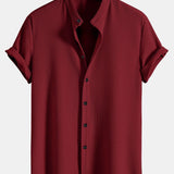 Muscle Fit Ribbed Stand Collar Shirt