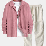 Long Sleeve Corduroy Cuban Collar Shirt & Straight Leg Linen Pants