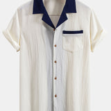 Textured Contrast Cuban Shirt & Straight Leg Pants