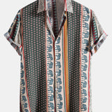 Elephant Geometric Print Shirt & Linen Cotton Blend Cropped Pants