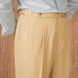 Marbella Cotton Linen Straight Fit Pleated Trousers