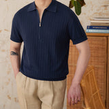 Trieste Linen Blend Pleated Half Zip Polo Shirt