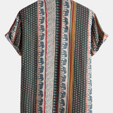 Elephant Geometric Print Shirt & Linen Cotton Blend Cropped Pants