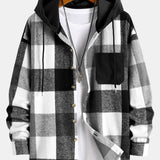 Relax Fit Flannel Plaid Corduroy Patchwork Hooded Shirt