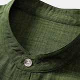 Short Sleeve Stand Collar Shirt & Linen Drawstring Shorts