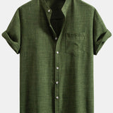 Short Sleeve Stand Collar Shirt & Straight Leg Linen Pants