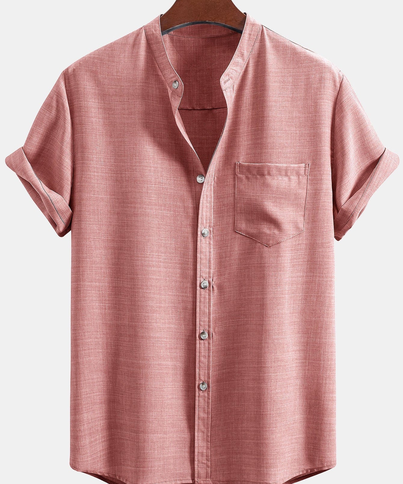Short Sleeve Stand Collar Shirt & Straight Leg Linen Pants