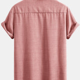 Short Sleeve Stand Collar Shirt & Linen Drawstring Shorts