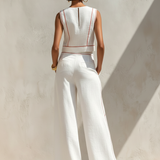 Elegant Contrast-Stitched Pants Set
