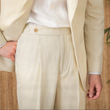 Marbella Cotton Linen Straight Fit Pleated Trousers