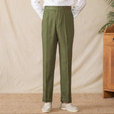 Marbella Cotton Linen Straight Fit Pleated Trousers