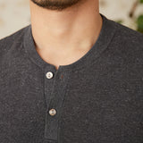 Linen Blend Henley Knit Short Sleeve T Shirt